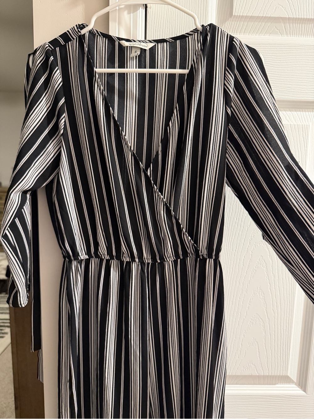 Striped Black and White Wrap-Style Women's jumpsuit
